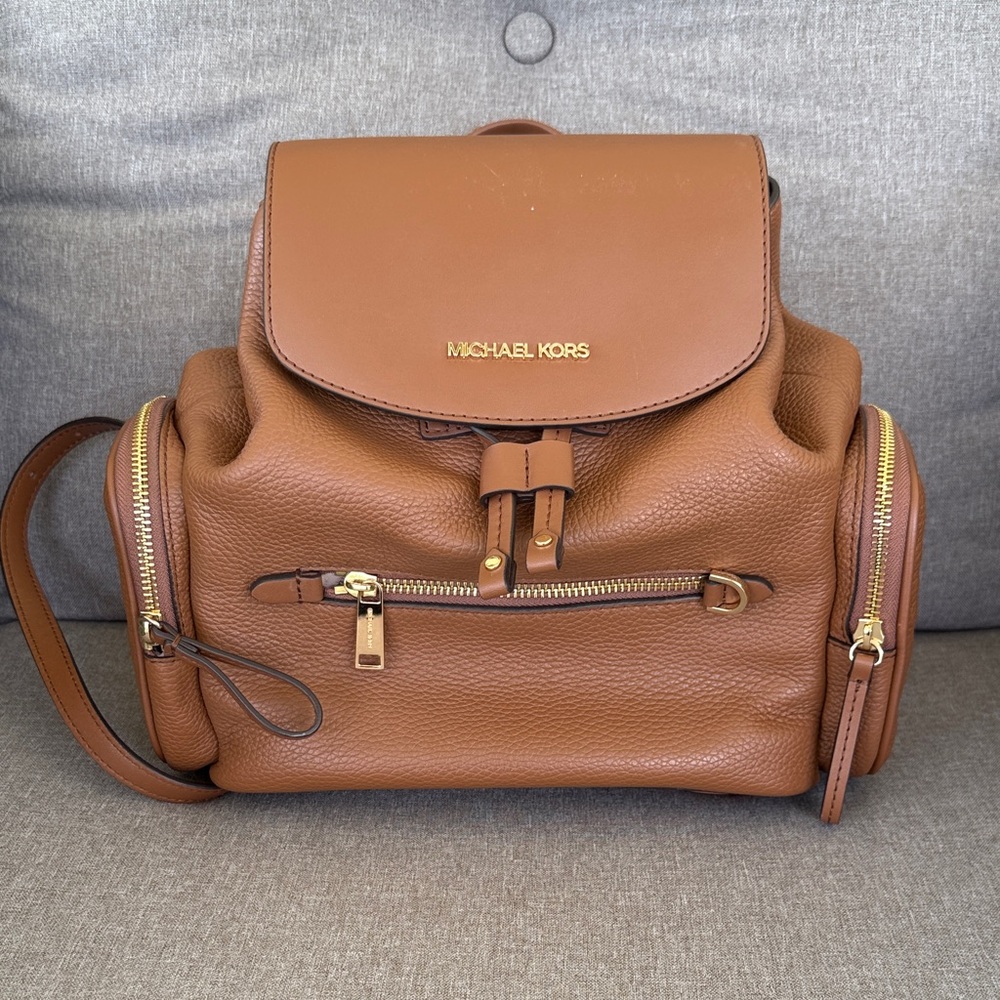 Michael Kors Tan Leather Backpack with Gold Accents